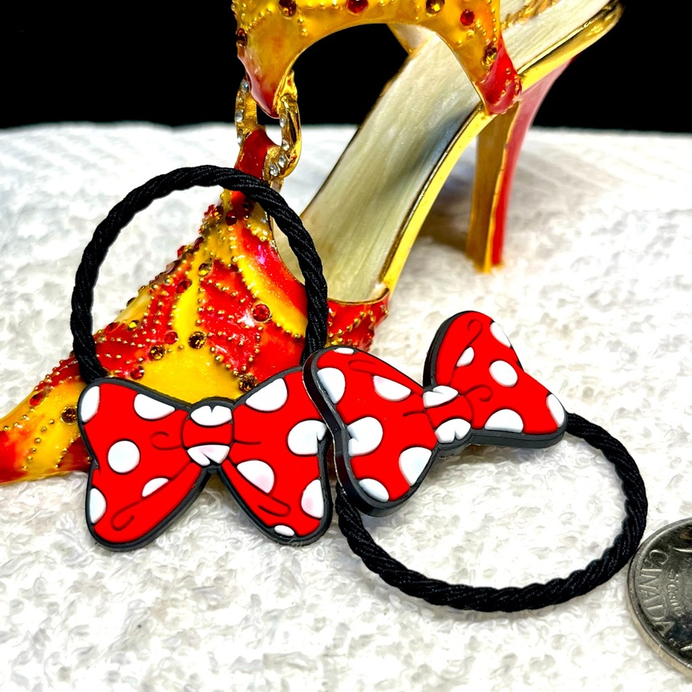 2/12 Set of two pony tail elastics-Minnie mouse bows